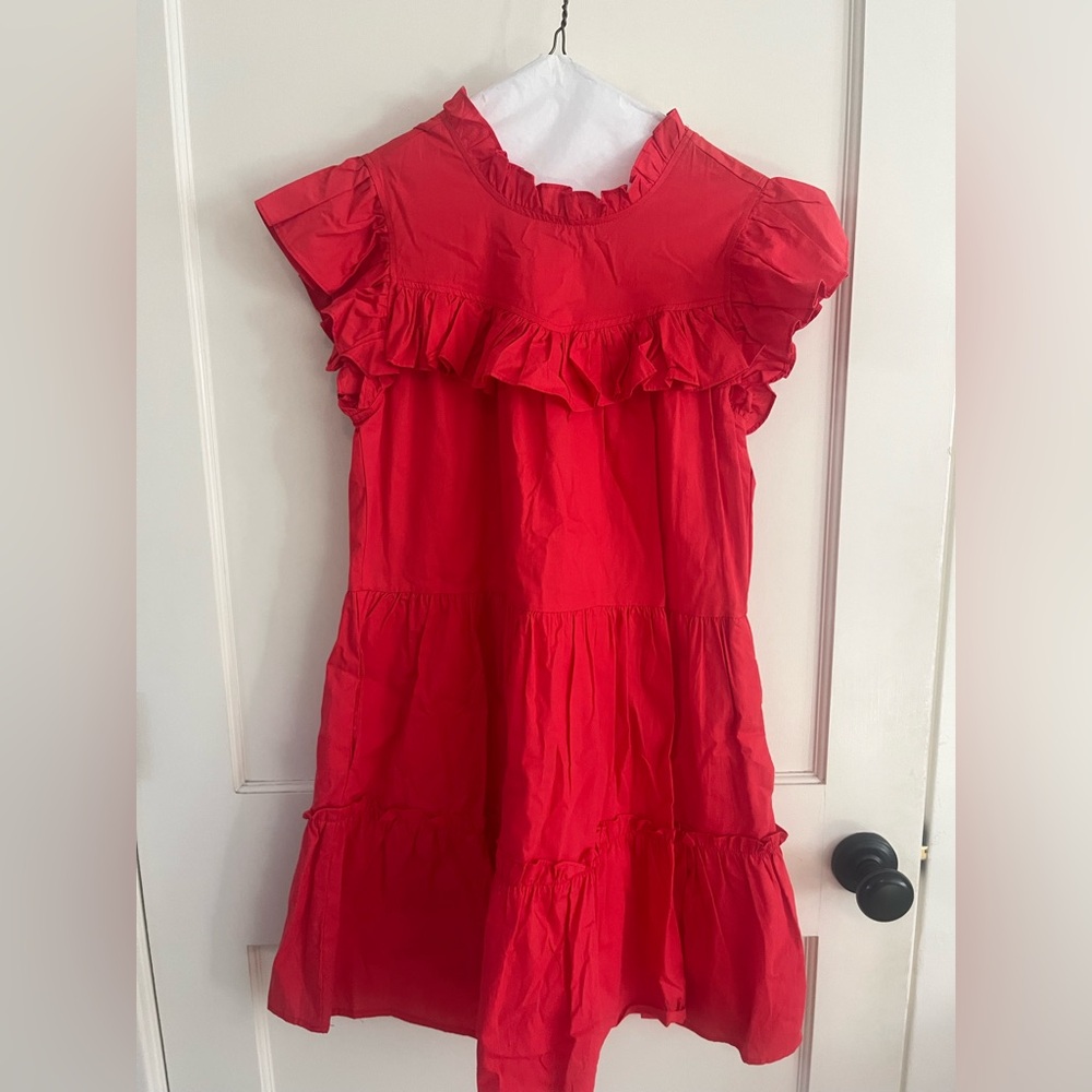 Red ivy and Leo ruffled dress